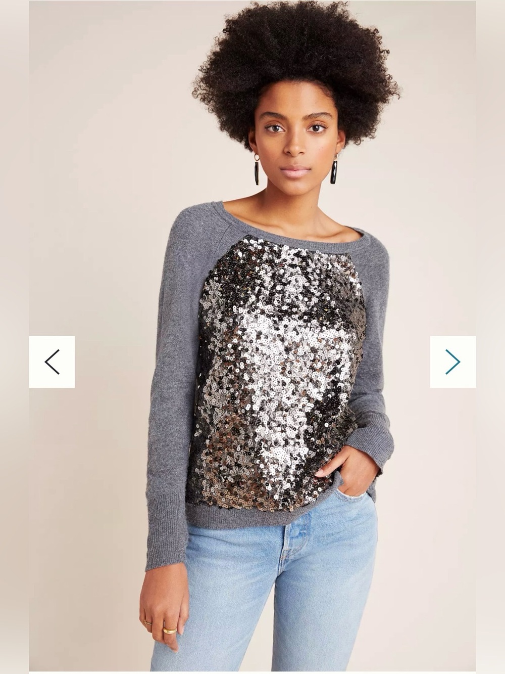 NWT Michael Kors Silver and Gray Sequin Houndstooth Pullover Sweatshirt